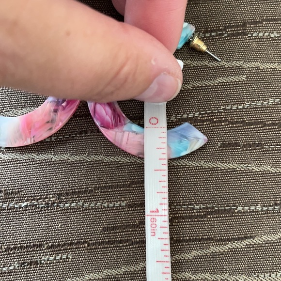 Pink/White/Aqua/Purple Watercolor Epoxy Earrings - Picture 6 of 7